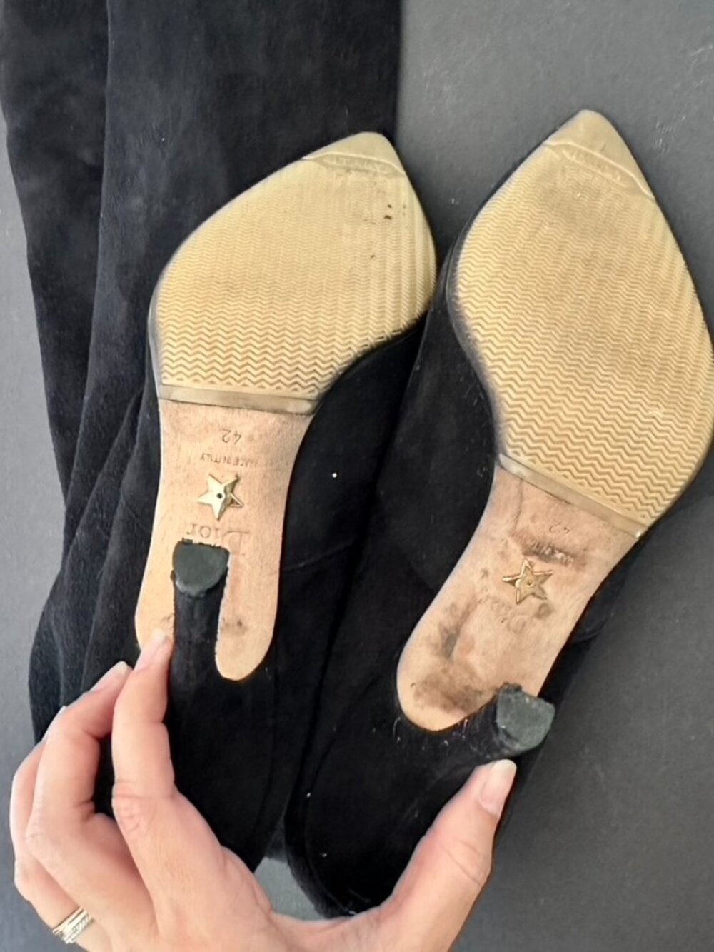 Dior Black Suede Knee High Stiletto Heel Boots Size 42 - Picture 9 of 12